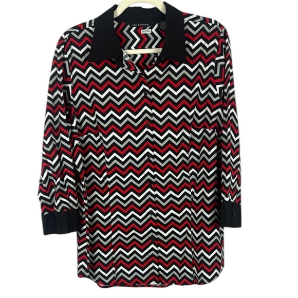 Zac & Rachel Casual Vibrant Red Gray Black Zigzag Button Down Blouse Size XL - Picture 1 of 11